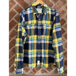 Y2K Vintage Abercrombie & Fitch Muscle Flannel Shirt M Blue Yellow Plaid Thick